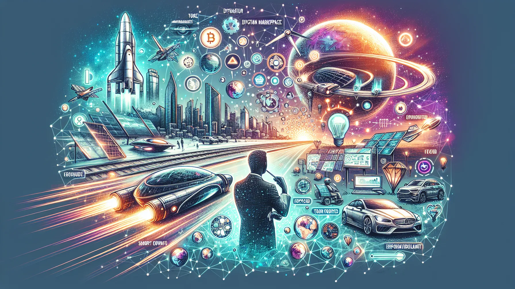 Elon Musk & BounceBit Innovations Futuristic illustration merging Elon Musk-inspired innovation with dynamic BounceBit Ecosystem elements